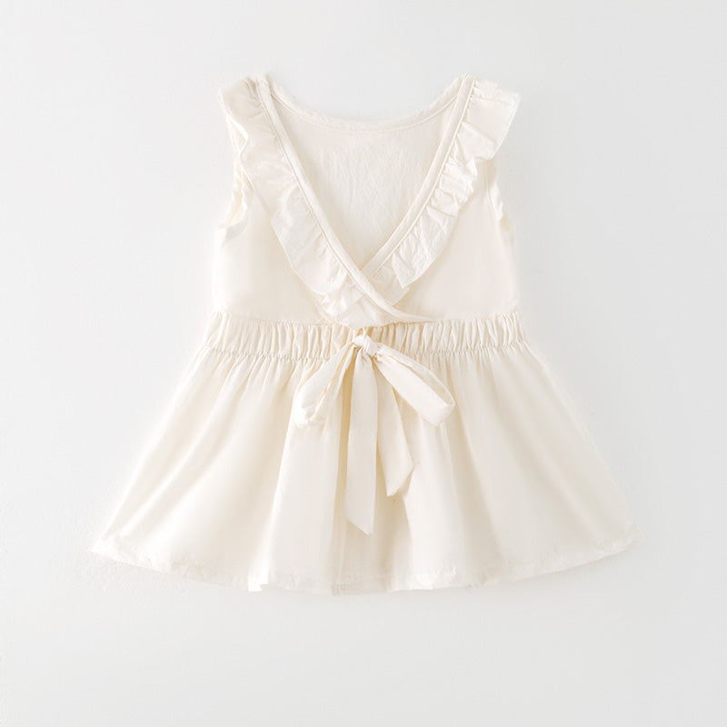 (In Stock)Girls Spring and Summer Solid Color Dress with Bow Back