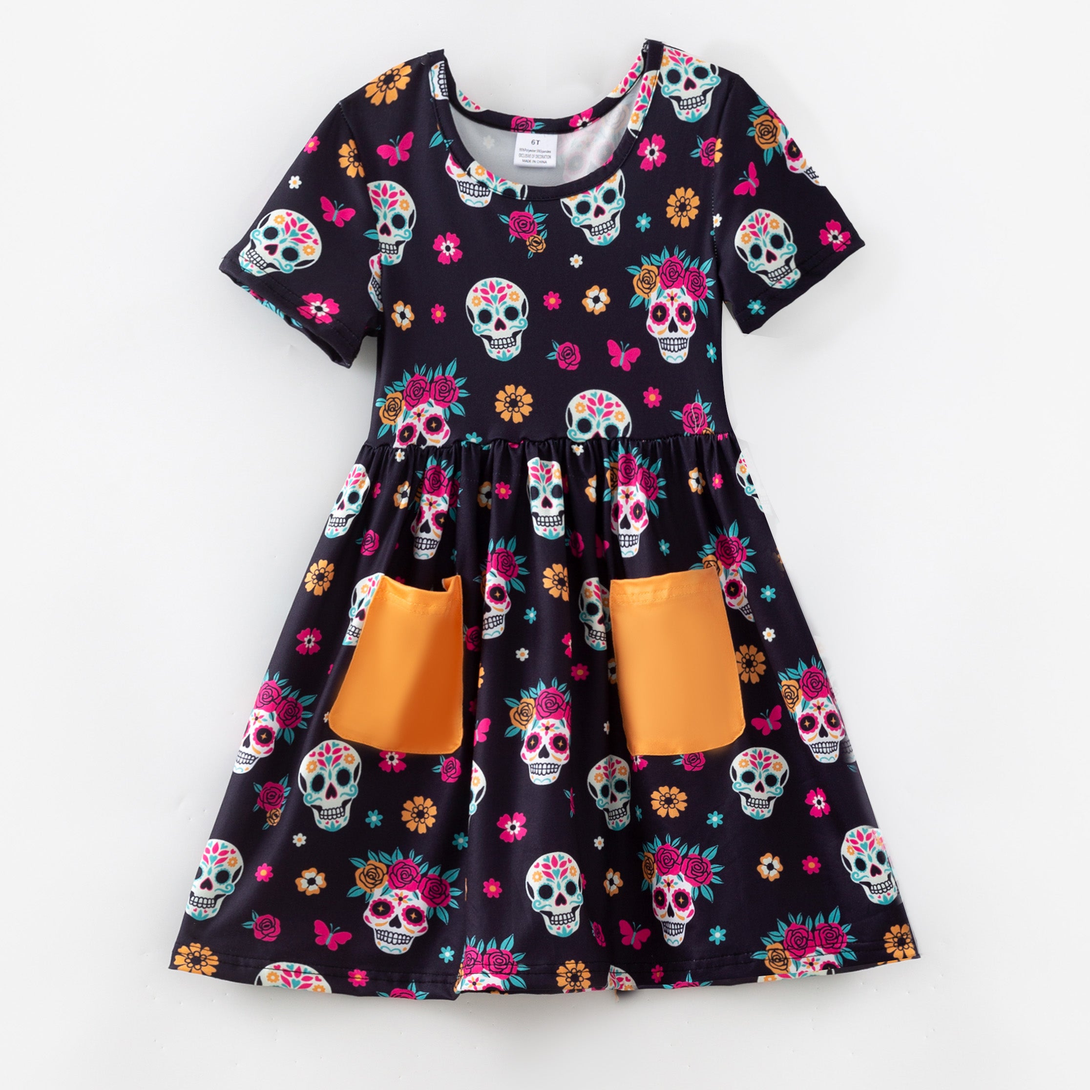 (Pre Order)Girls Halloween Sugar Skull Print Dress,Set&Pants
