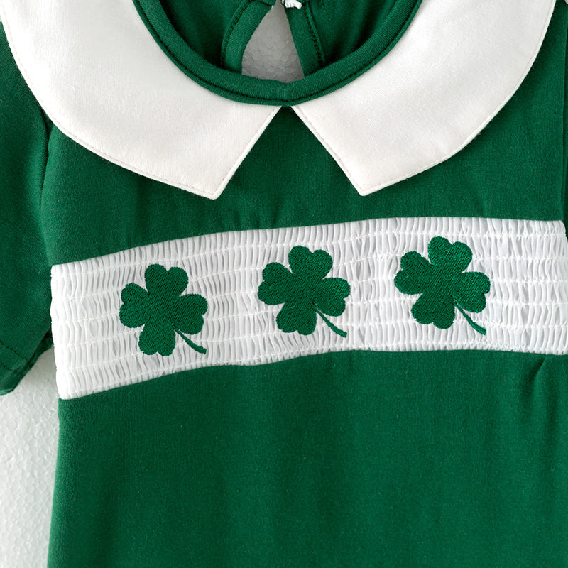 (In Stock)Girls St.Patrick's Day Shamrock Embroidery Smocked Top