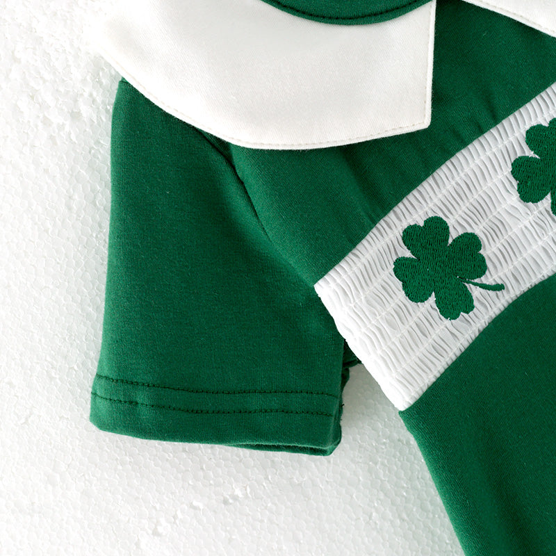 (In Stock)Girls St.Patrick's Day Shamrock Embroidery Smocked Top