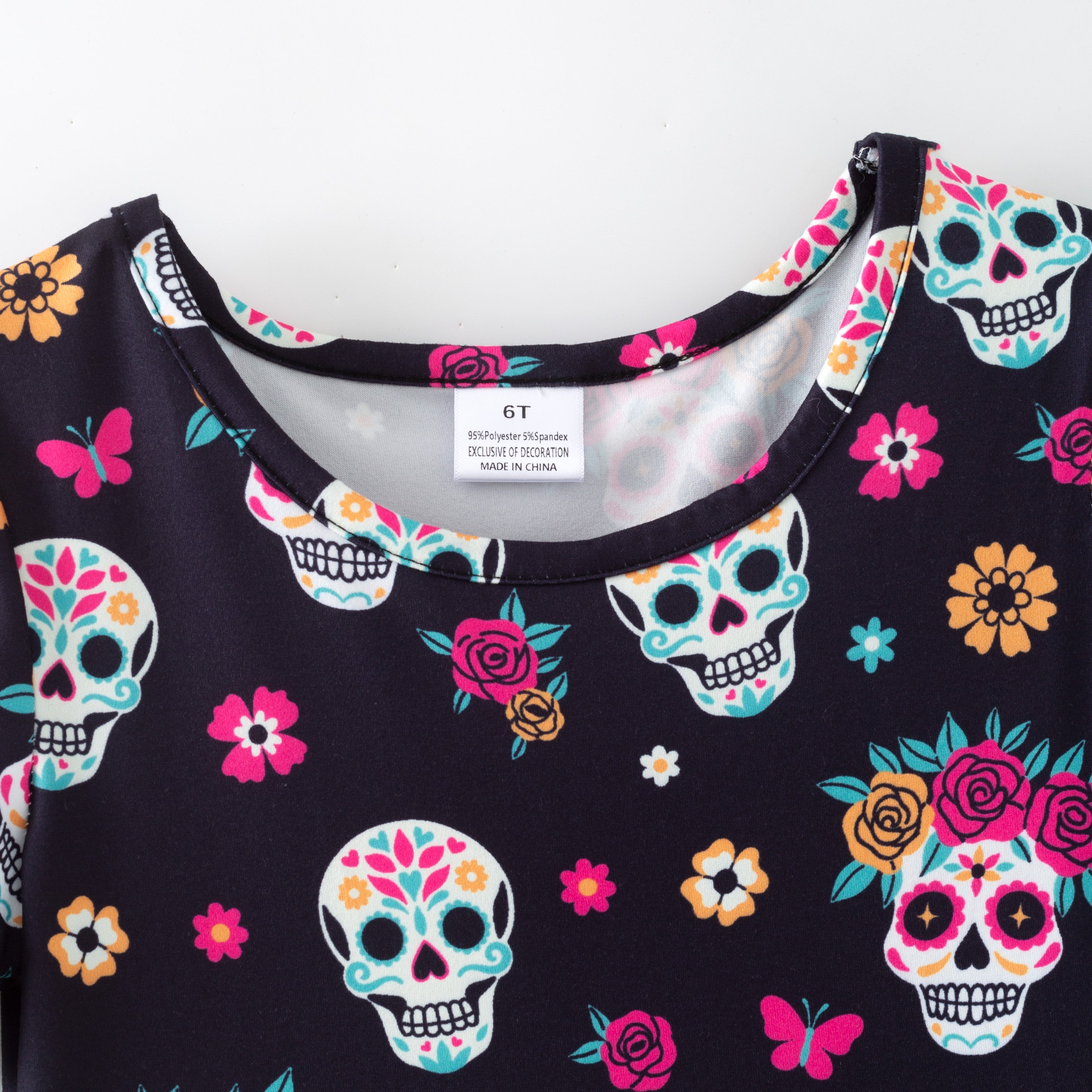 (Pre Order)Girls Halloween Sugar Skull Print Dress,Set&Pants