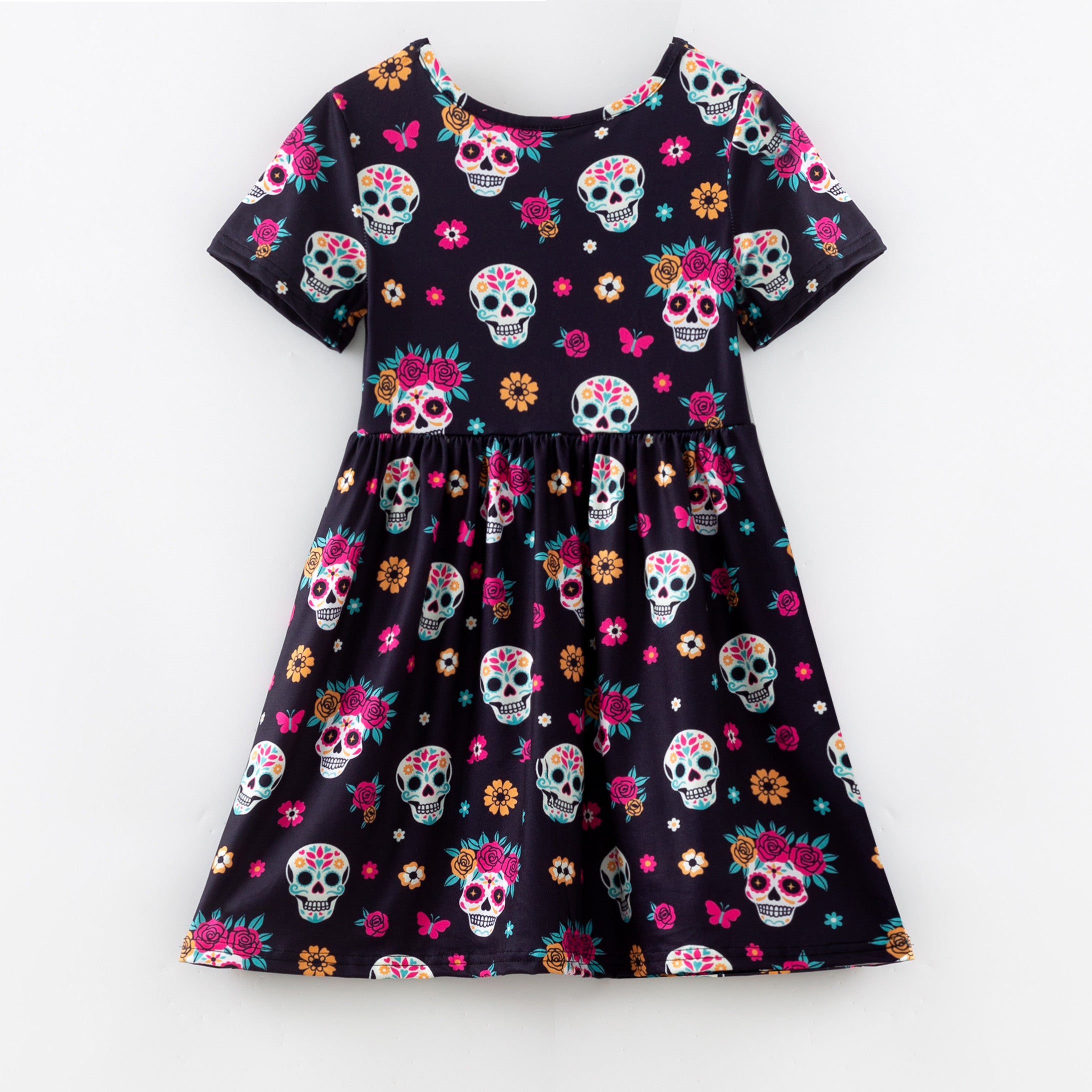 (Pre Order)Girls Halloween Sugar Skull Print Dress,Set&Pants