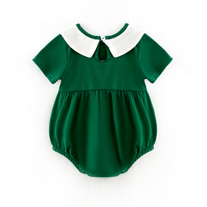 (In Stock)Toddler Girls St.Patrick's Day Shamrock Embroidery Smocked Romper