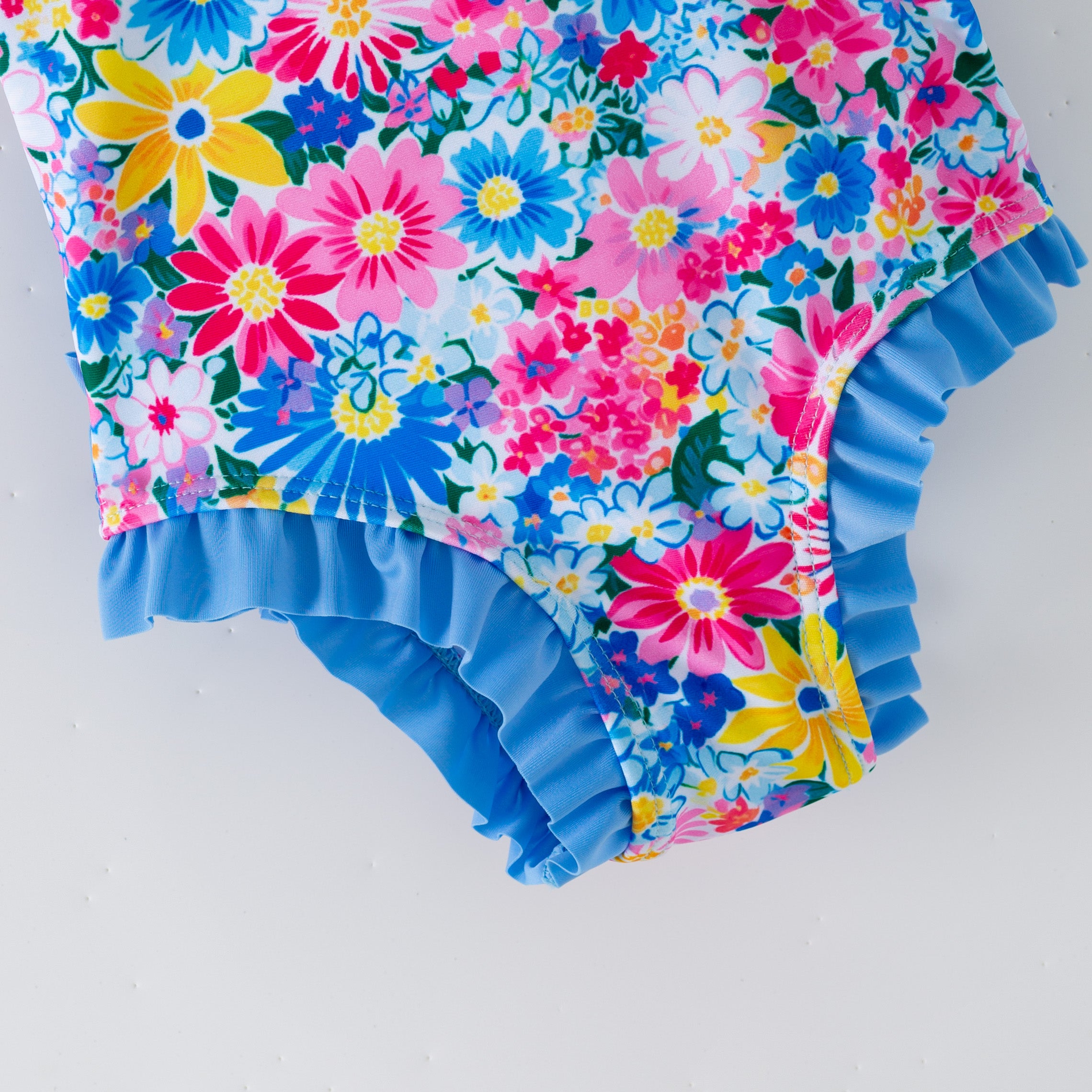 (In Stock)Girls Summer Floral Print Ruffle Swimsuit