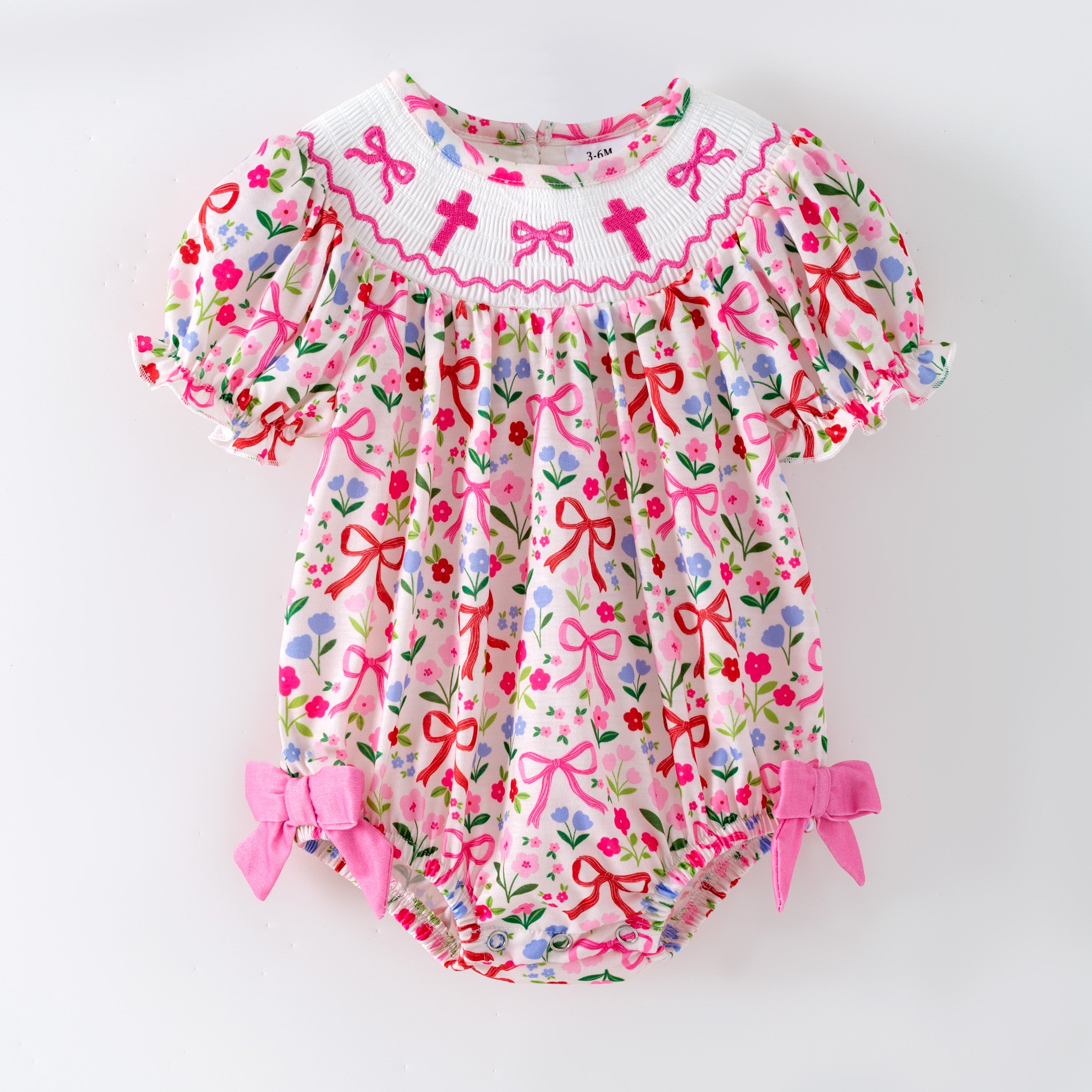 (In Stock)Toddler Girls Easter Cross Embroidery Smocked Romper