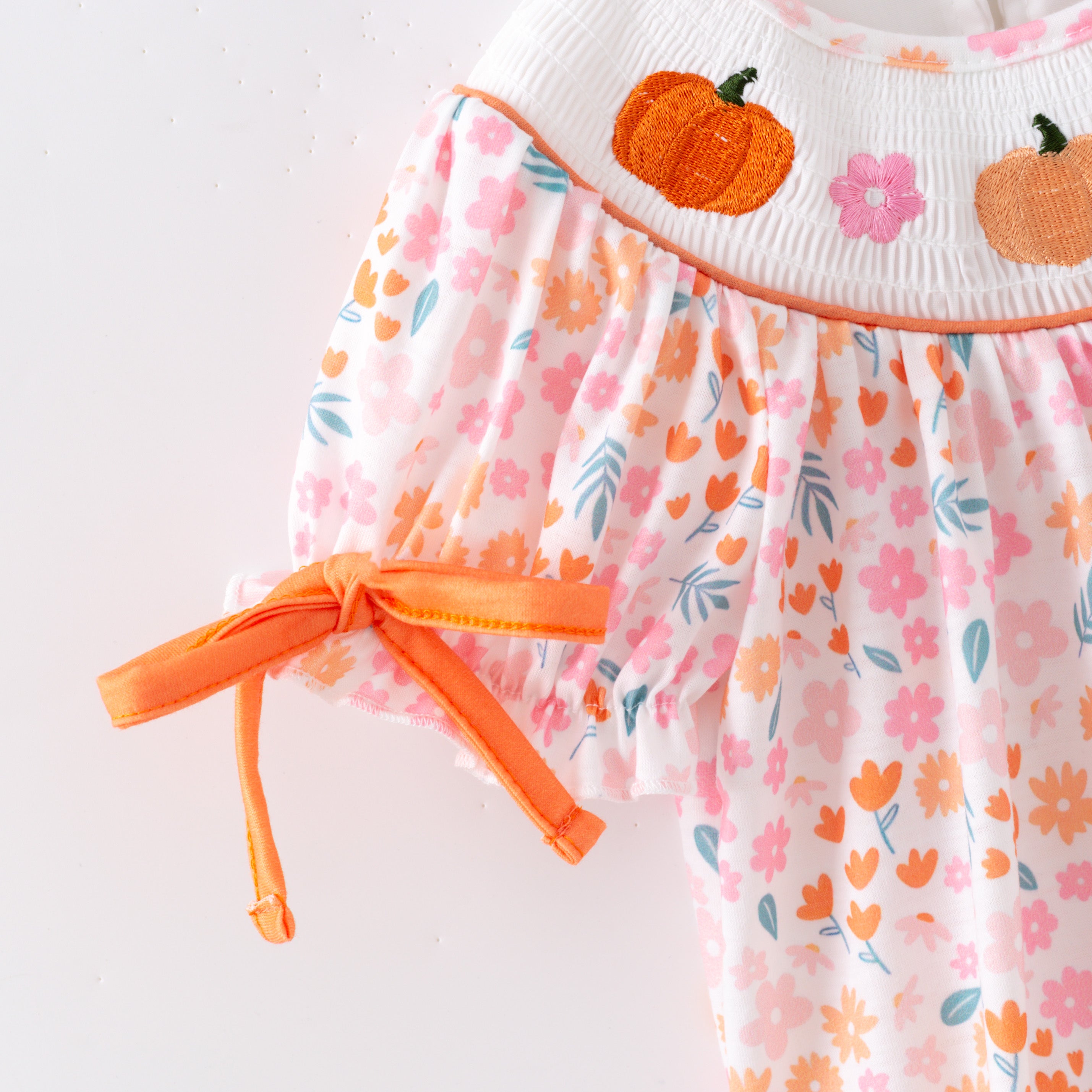 (Pre Order)Sisters Fall Pumpkin Embroidery Smocked Dress&Romper