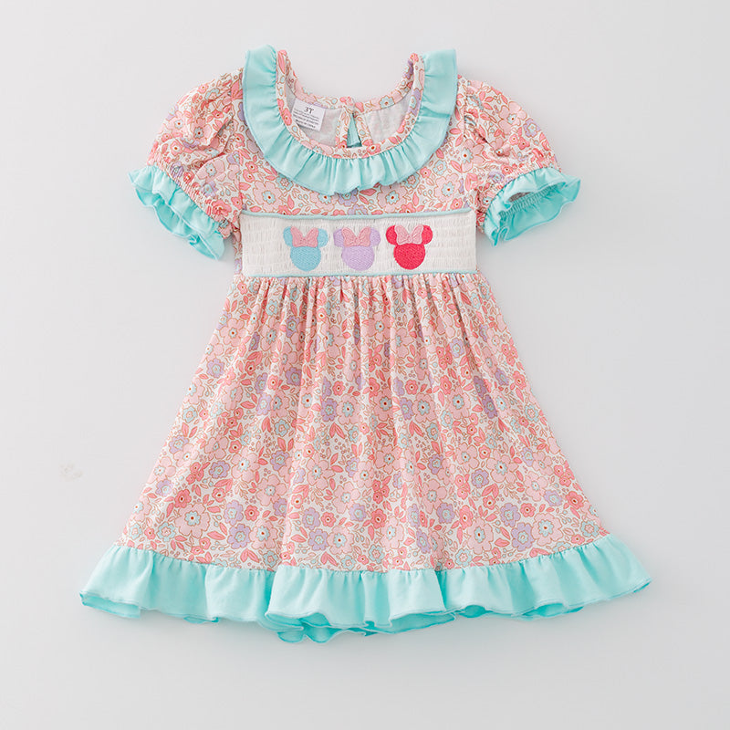 (In Stock)Girls Cartoon Embroidery Puff Sleeve Dress