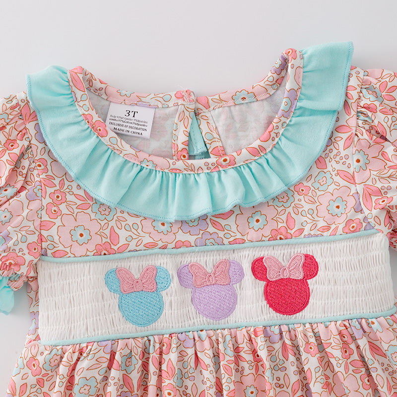 (In Stock)Girls Cartoon Embroidery Puff Sleeve Dress