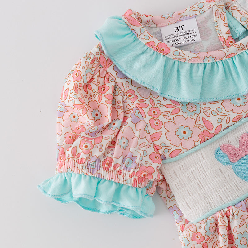 (In Stock)Girls Cartoon Embroidery Puff Sleeve Dress