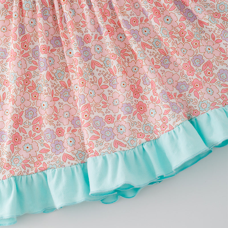 (In Stock)Girls Cartoon Embroidery Puff Sleeve Dress