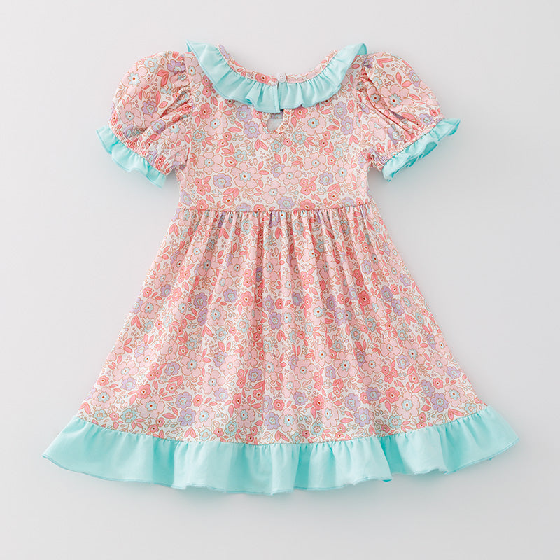 (In Stock)Girls Cartoon Embroidery Puff Sleeve Dress