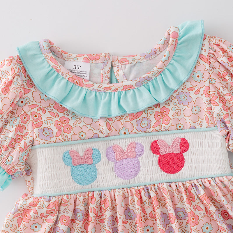 (In Stock)Girls Cartoon Embroidery Puff Sleeve Outfit Set