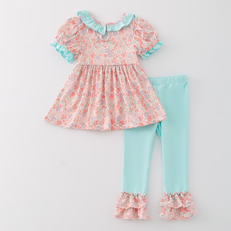 (In Stock)Girls Cartoon Embroidery Puff Sleeve Outfit Set