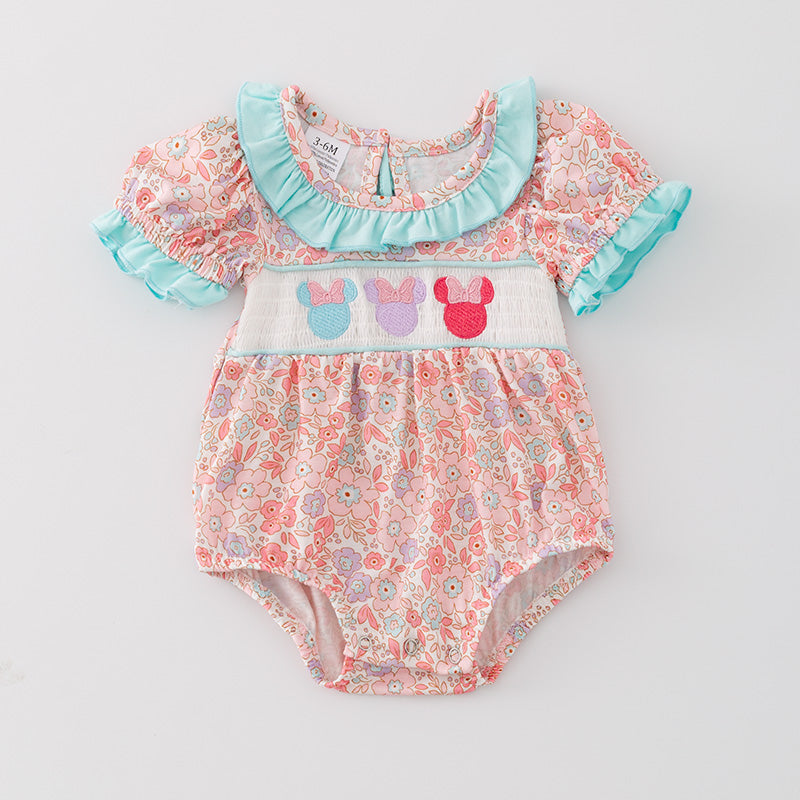 (In Stock)Baby Girls Cartoon Embroidery Puff Sleeve Romper