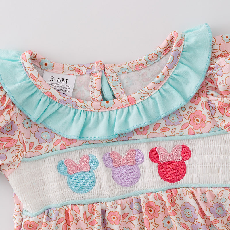 (In Stock)Baby Girls Cartoon Embroidery Puff Sleeve Romper