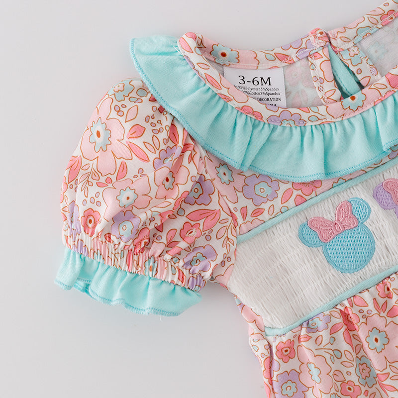 (In Stock)Baby Girls Cartoon Embroidery Puff Sleeve Romper