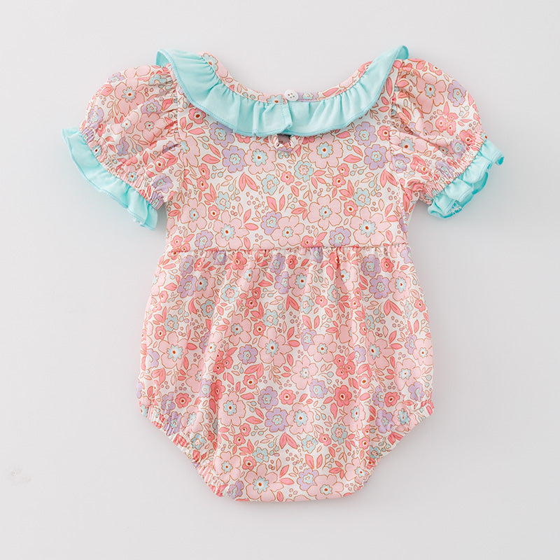 (In Stock)Baby Girls Cartoon Embroidery Puff Sleeve Romper