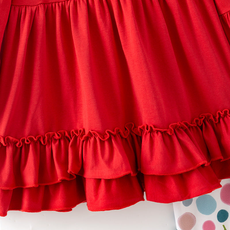 (In Stock)Girls Fall Cotton Red Top Pumpkin Print Pants Set with Scarf