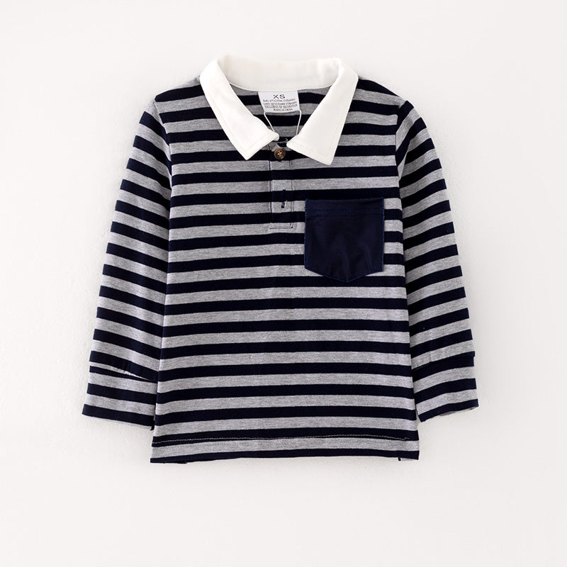 (In Stock G27-3-2)Boys Gray-blue Stripe Top