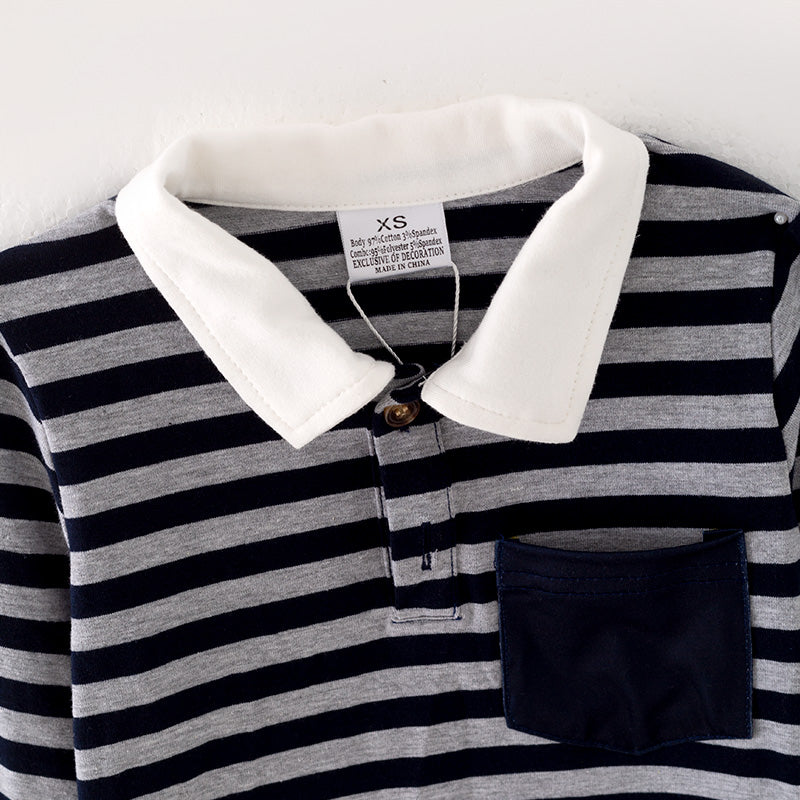 (In Stock G27-3-2)Boys Gray-blue Stripe Top