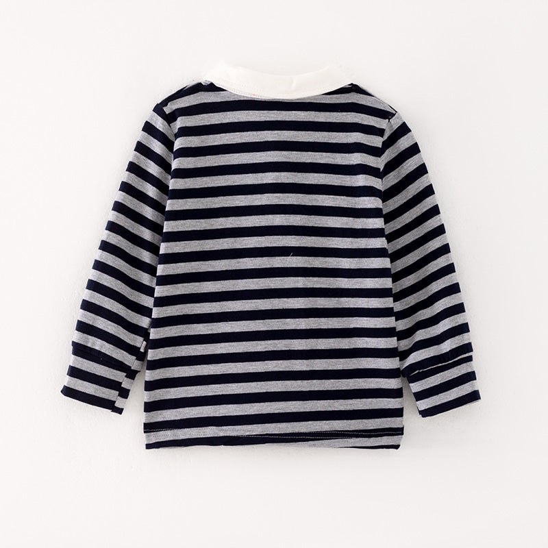 (In Stock G27-3-2)Boys Gray-blue Stripe Top