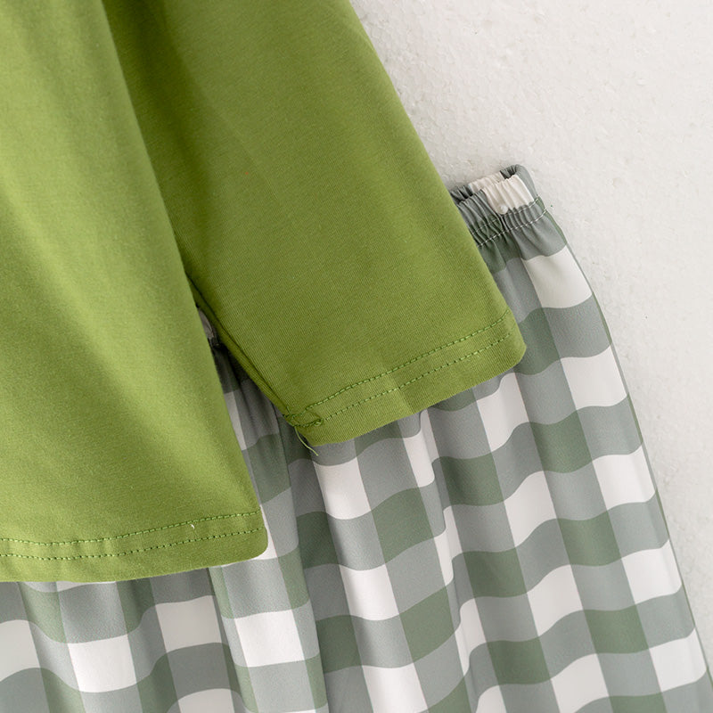 (In Stock G27-3-1)Boys Green Dinosaur Embroidery Outfit Set