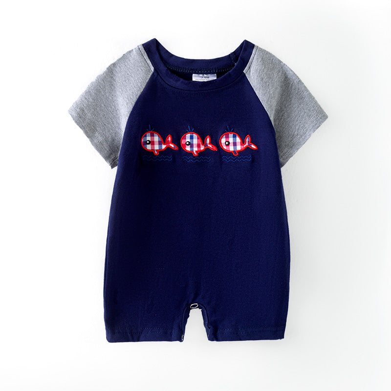 (In Stock)Toddler Boys Spring and Summer Whale Applique Romper