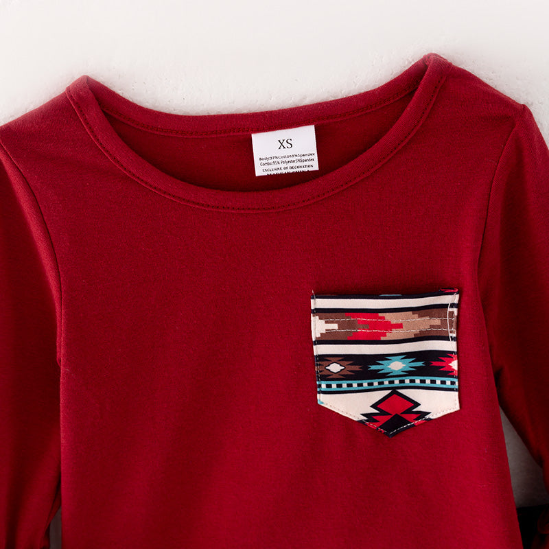 (In Stock G25-3-1)Girls Red Top Denim Set