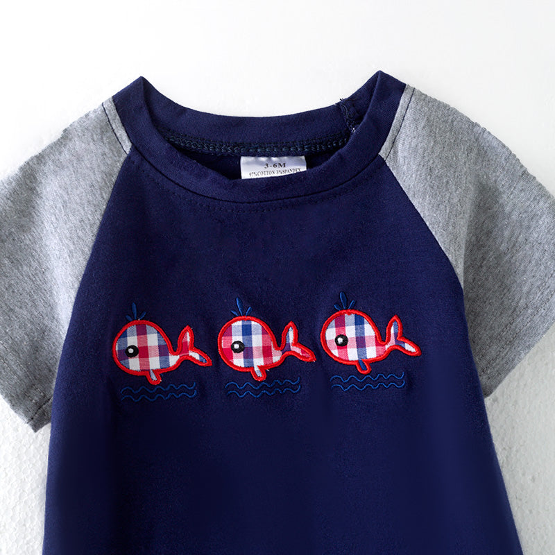 (In Stock)Toddler Boys Spring and Summer Whale Applique Romper