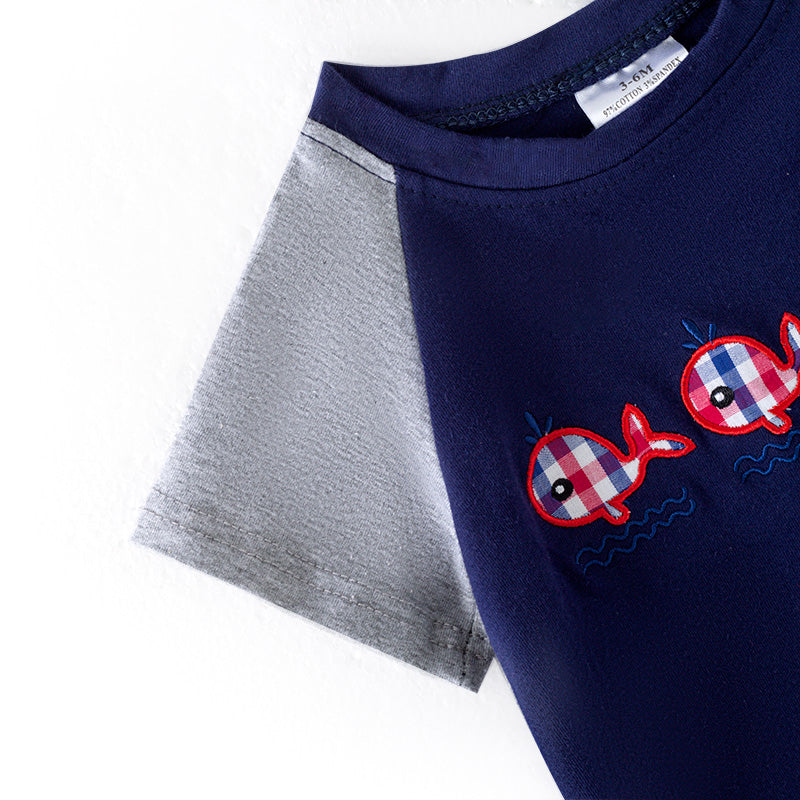 (In Stock)Toddler Boys Spring and Summer Whale Applique Romper