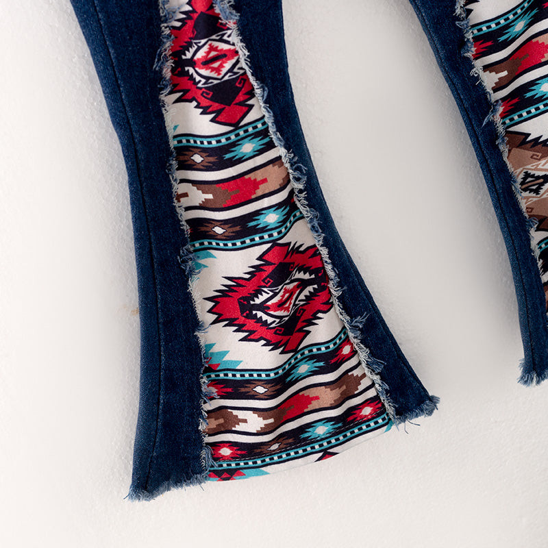 (In Stock G25-3-1)Girls Red Top Denim Set