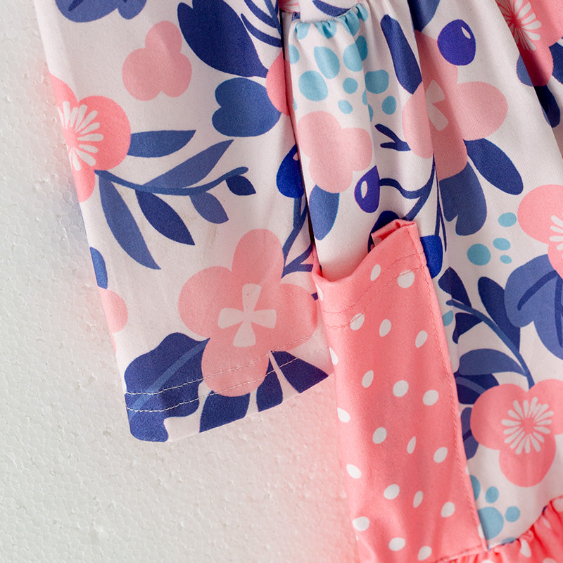 (In Stock G32-1-3)Girls Blue Floral Print Dress