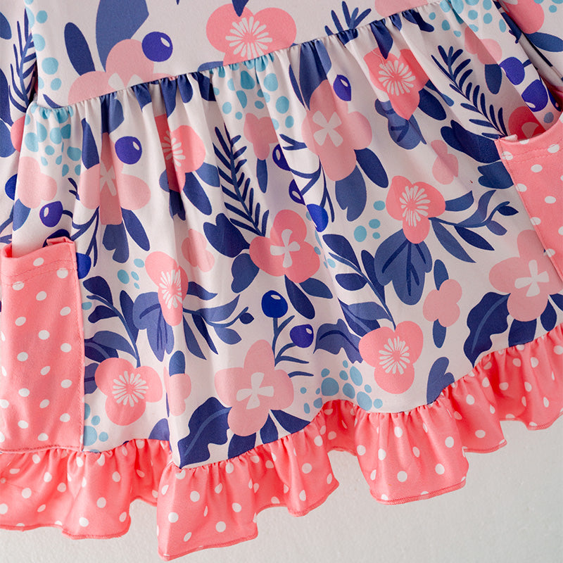 (In Stock G32-1-3)Girls Blue Floral Print Dress