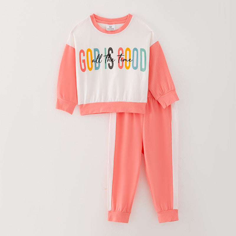 (In Stock L25-2-1)Girls “GOD IS GOOD” Print Outfit Set