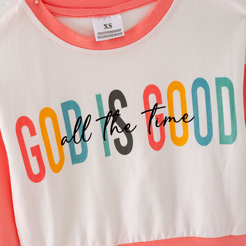 (In Stock L25-2-1)Girls “GOD IS GOOD” Print Outfit Set