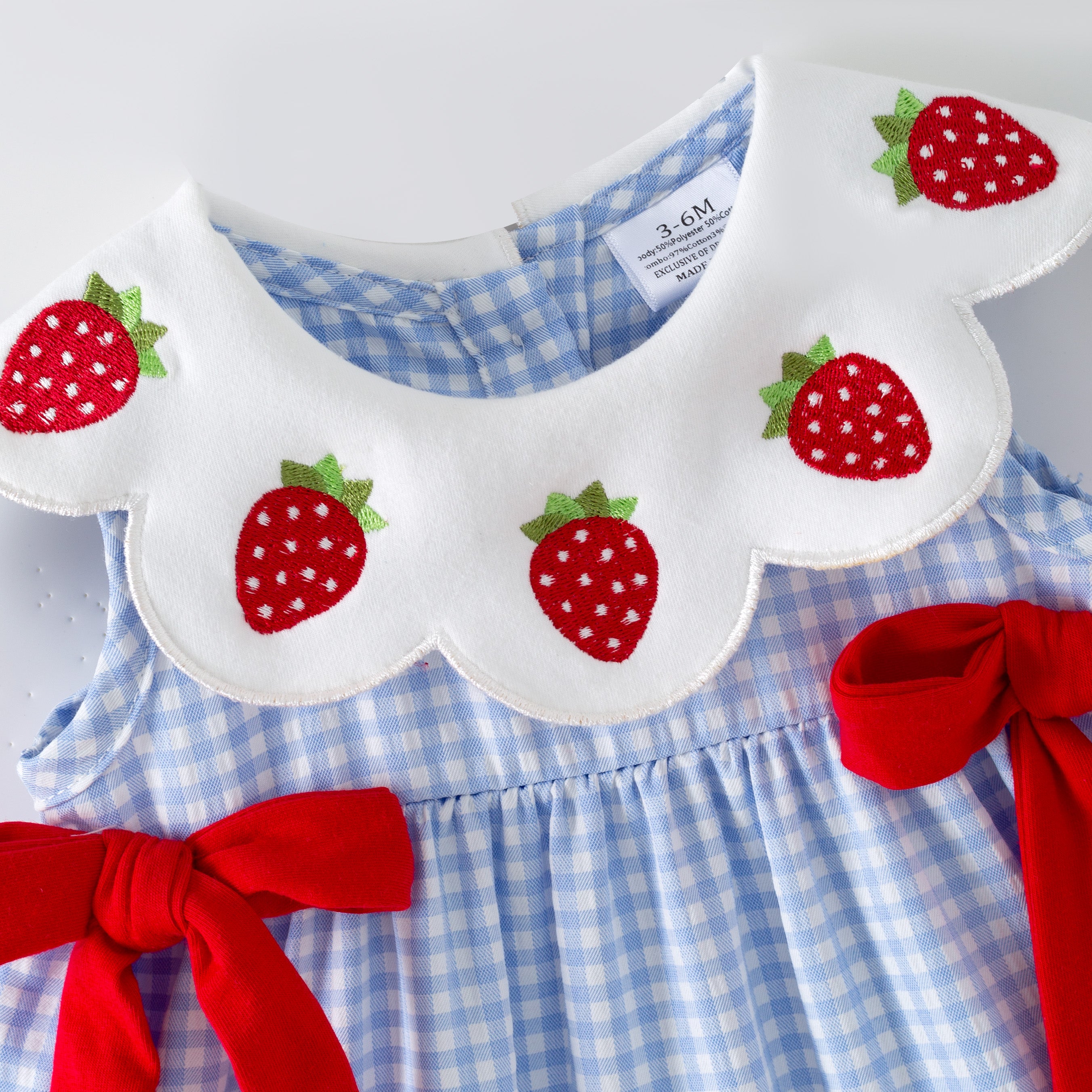 (In Stock)Girls Spring&Summer Strawberry Embroidery Doll Collar Dress&Bloomer Set