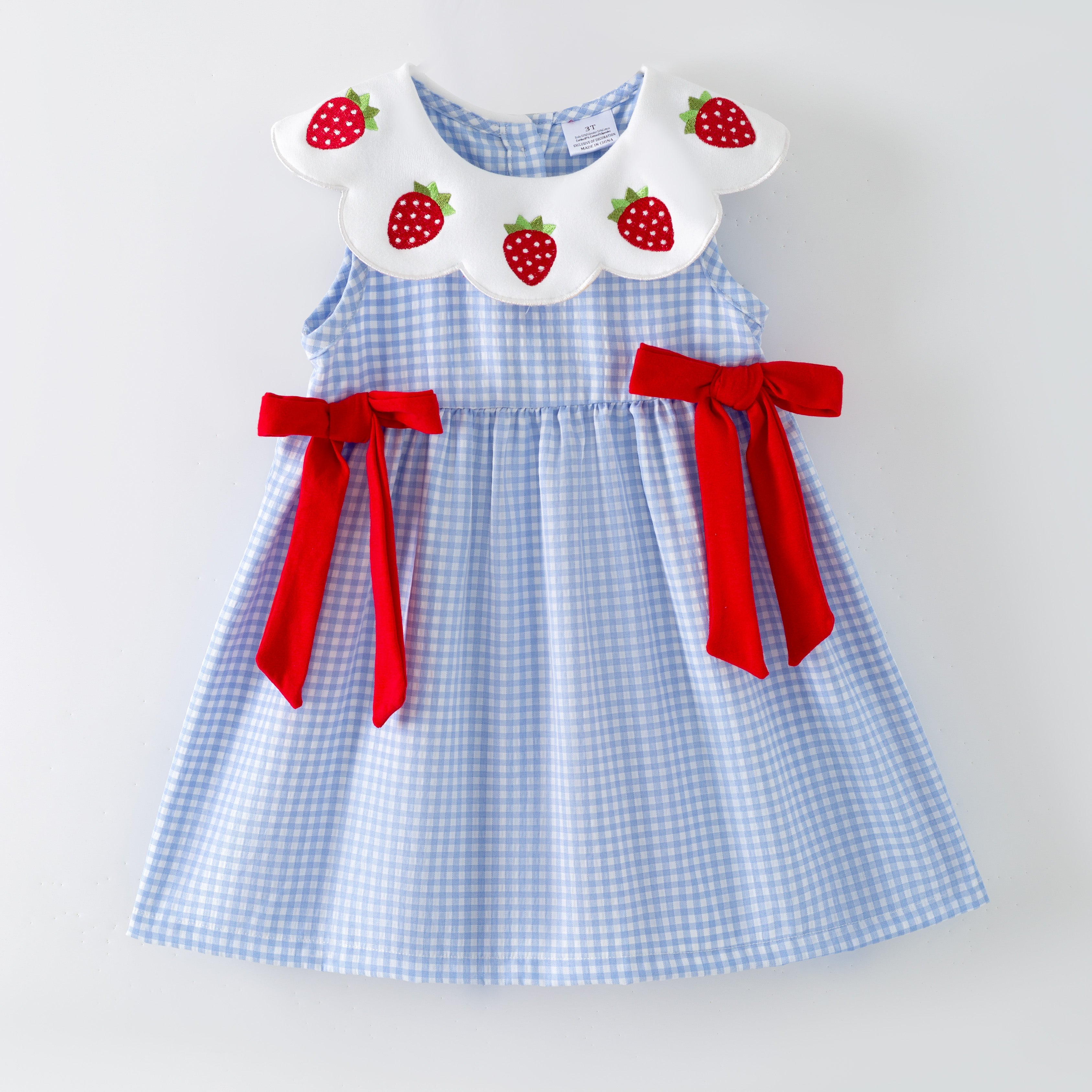 (In Stock)Girls Spring&Summer Strawberry Embroidery Doll Collar Dress&Bloomer Set