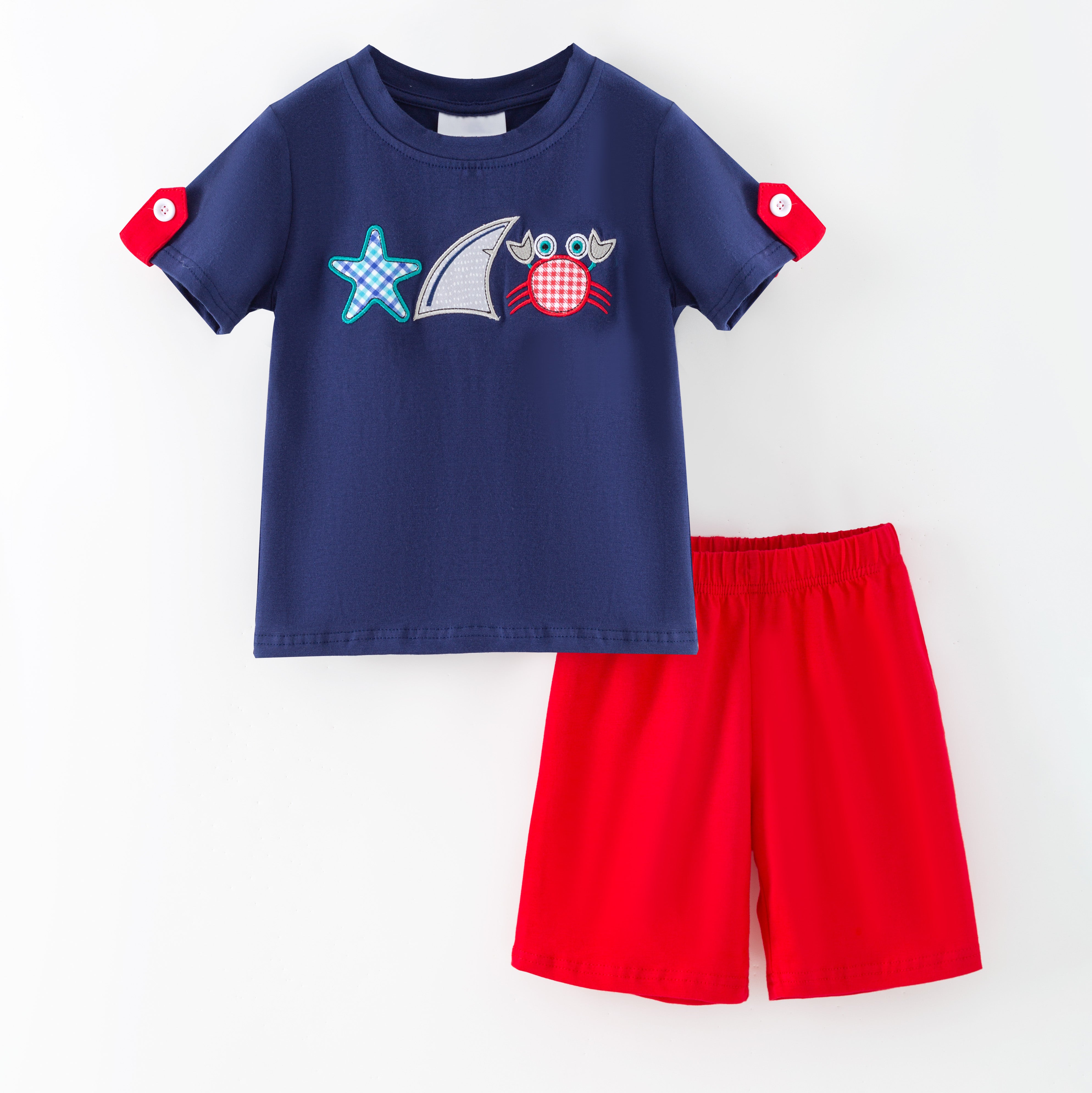(In Stock)Brothers Summer Seaside Applique Shorts Set&Romper