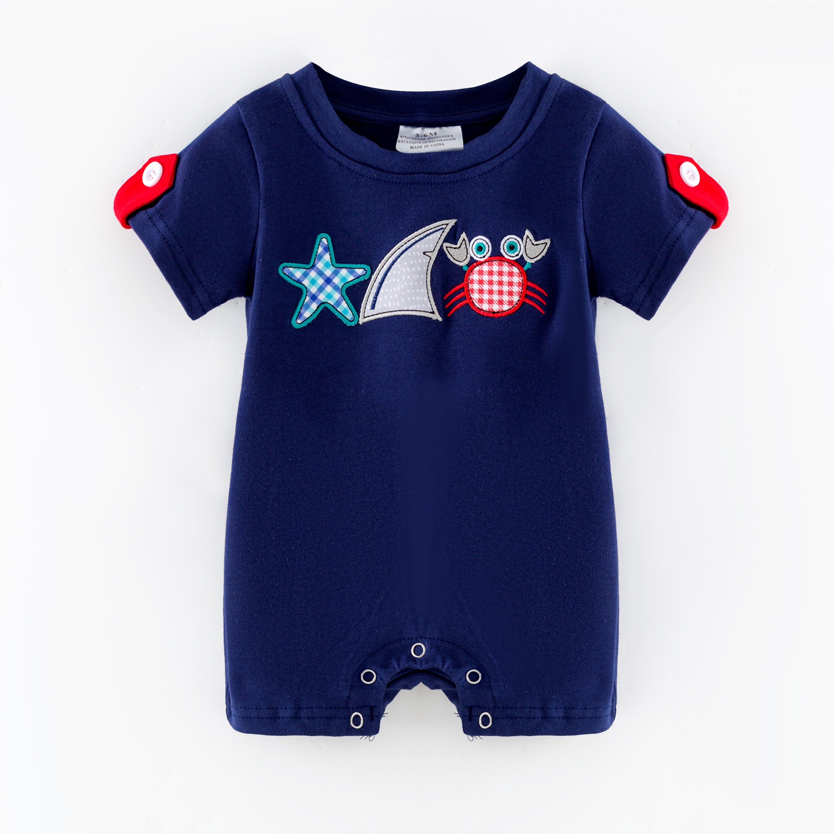 (In Stock)Brothers Summer Seaside Applique Shorts Set&Romper