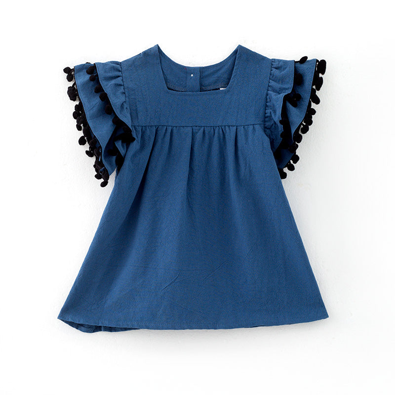 (In Stock)Girls Spring and Summer Navy Cotton Dress
