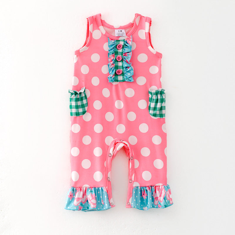 (In Stock)Toddler Girls Spring and Summer Pink Dot Print Romper