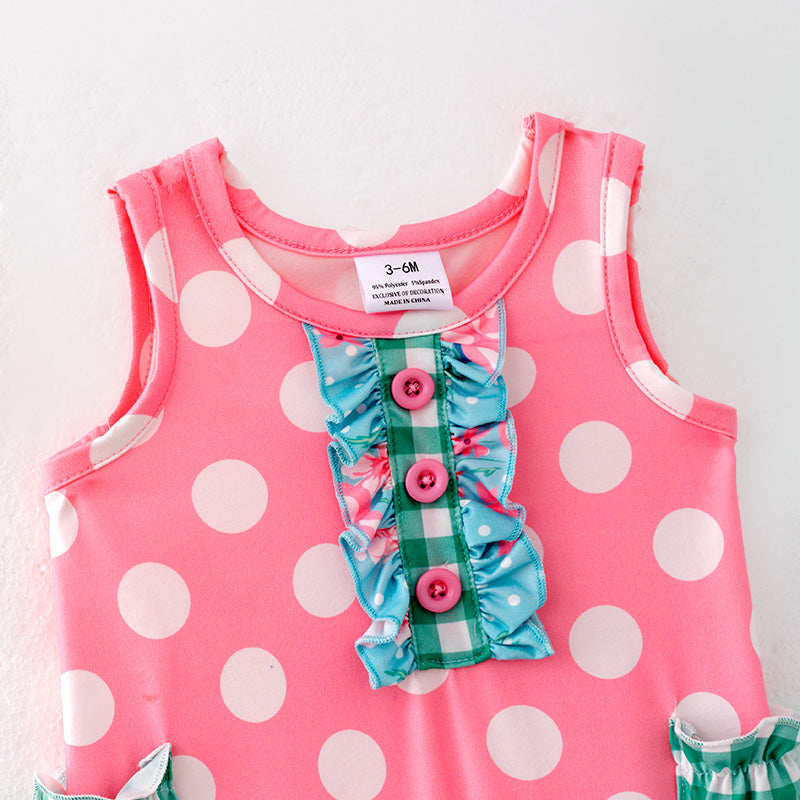 (In Stock)Toddler Girls Spring and Summer Pink Dot Print Romper