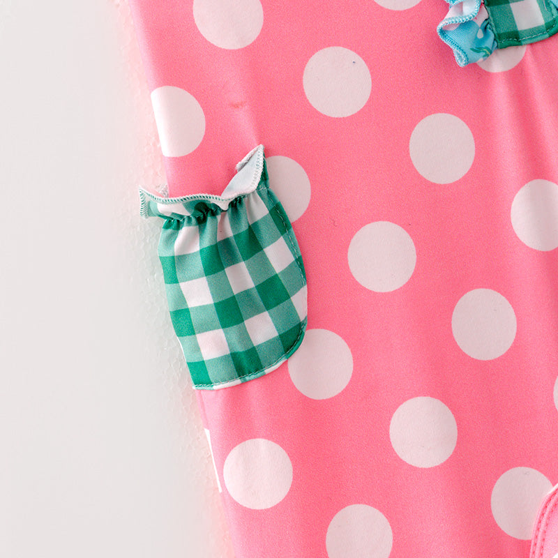 (In Stock)Toddler Girls Spring and Summer Pink Dot Print Romper