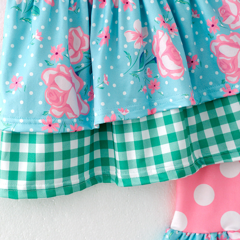 (In Stock)Girls Spring and Summer Pink Dot Print Outfit Set