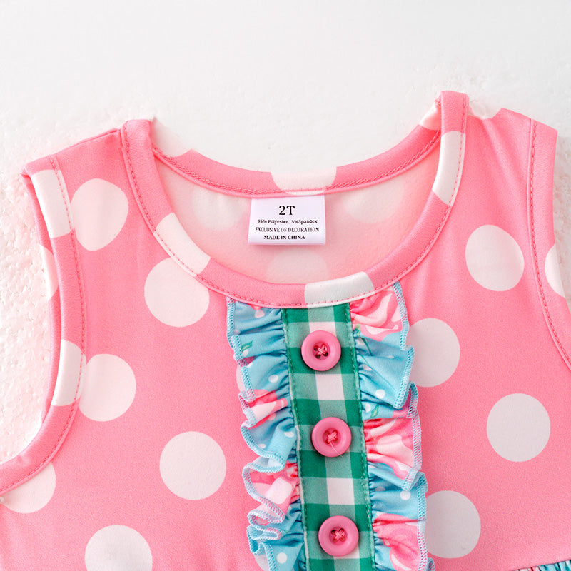 (In Stock)Girls Spring and Summer Pink Dot Print Outfit Set