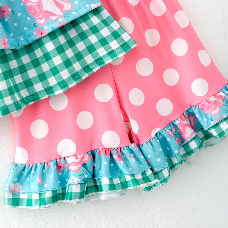 (In Stock)Girls Spring and Summer Pink Dot Print Outfit Set