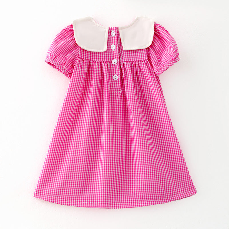 (In Stock)Girls Easter Bunny Embroidery Pink Plaid Cotton Dress
