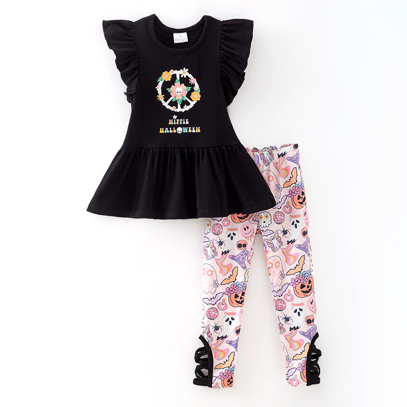 (In Stock)Girls Halloween Print Outfit Set