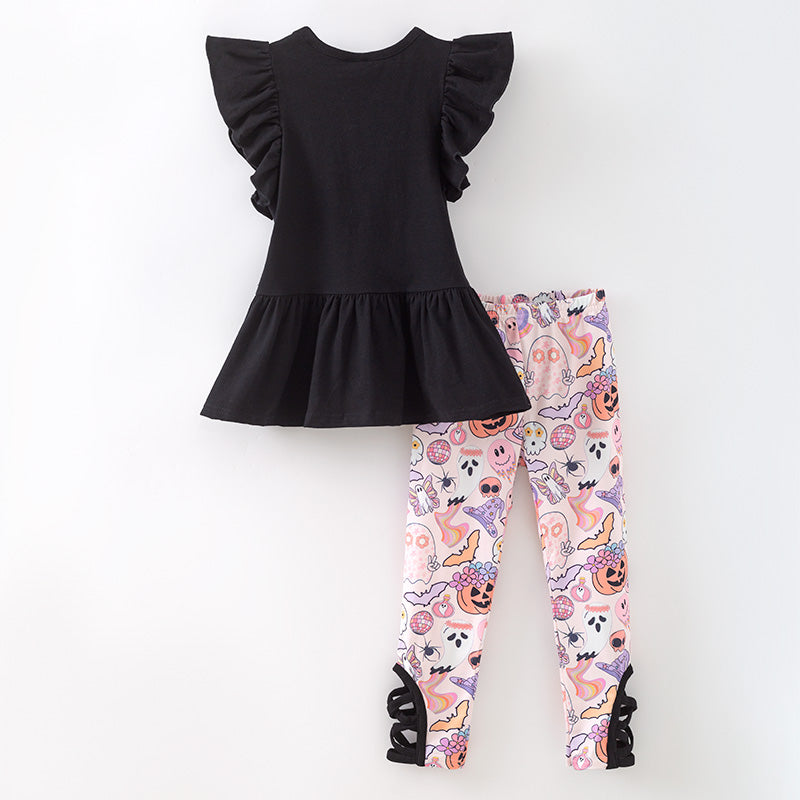 (In Stock)Girls Halloween Print Outfit Set