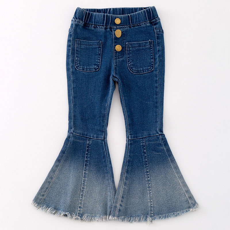 (In Stock G29-3-2)Girls Blue Elastic Jeans